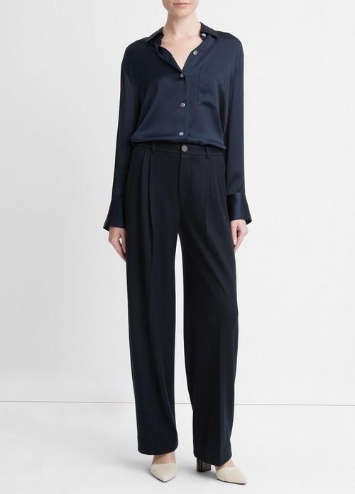 Cozy Wool-Blend Pleated-Front Pant