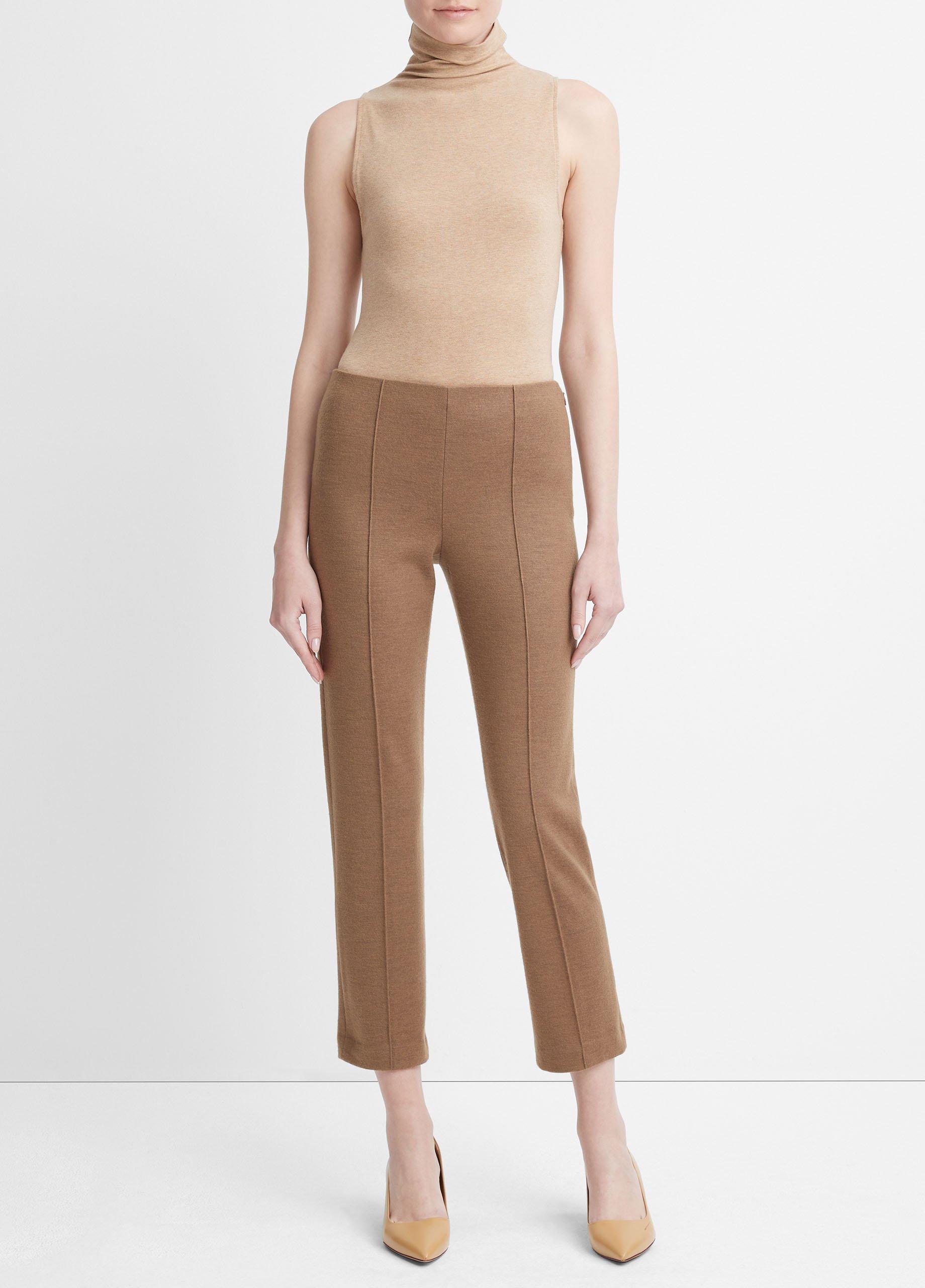 빈스 Vince Cozy Wool-Blend Mid-Rise Stitch-Front Pant,RISTRETTO