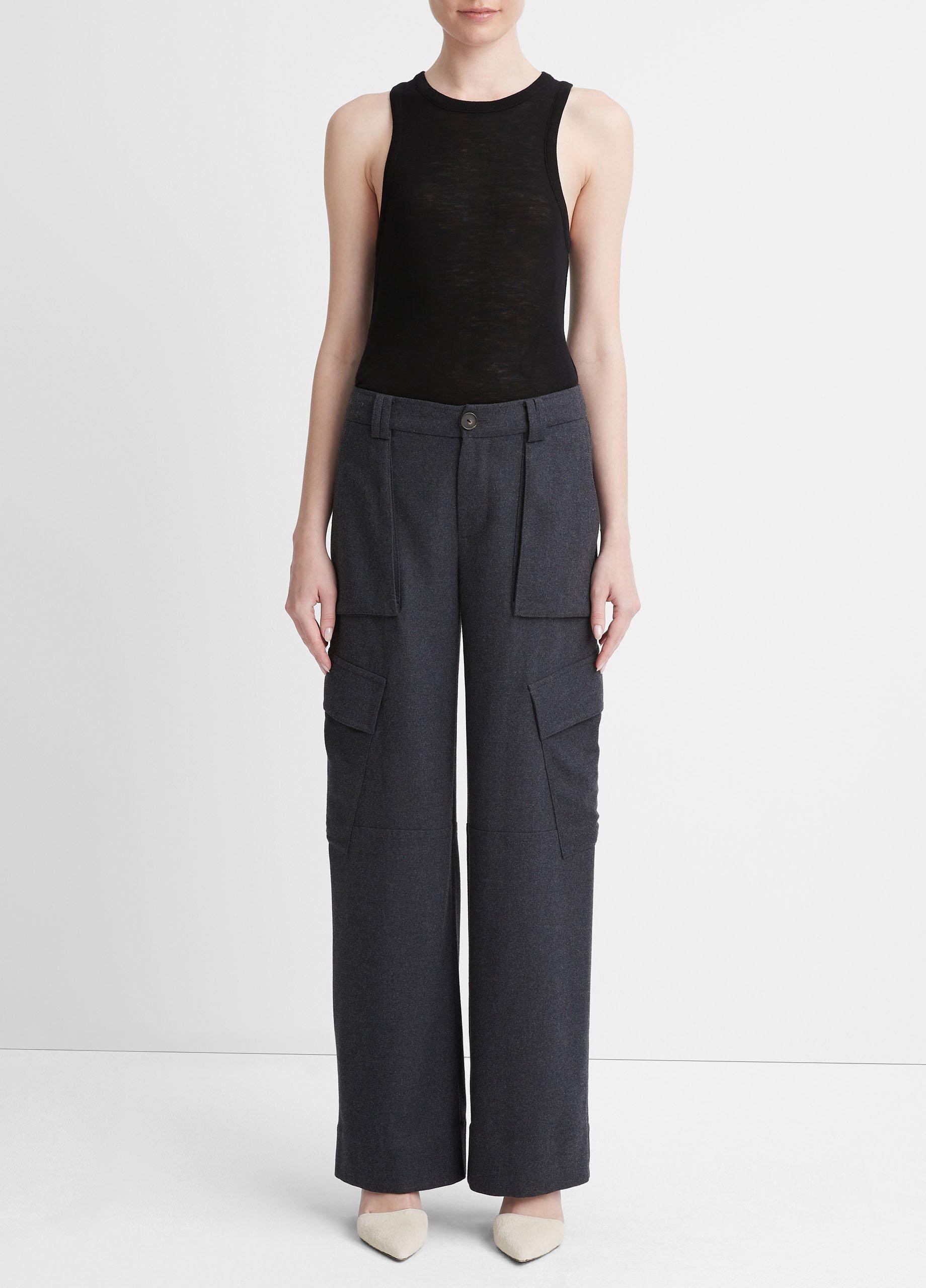 빈스 Vince Flannel Wide-Leg Cargo Pant,HEATHER CHARCOAL