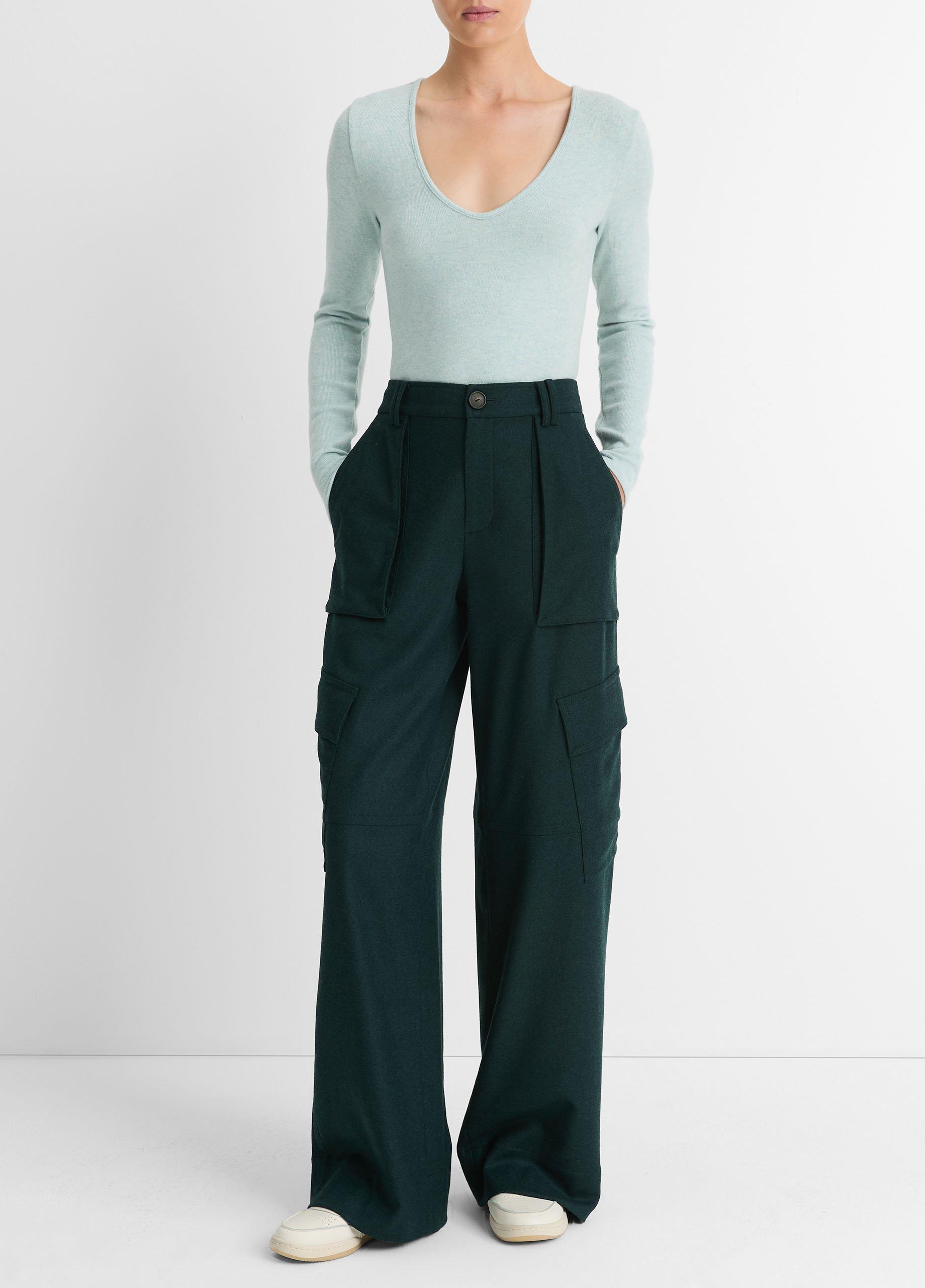 Women's Flannel Wide-Leg Cargo Pant, Sea Onyx, Size 14 Vince