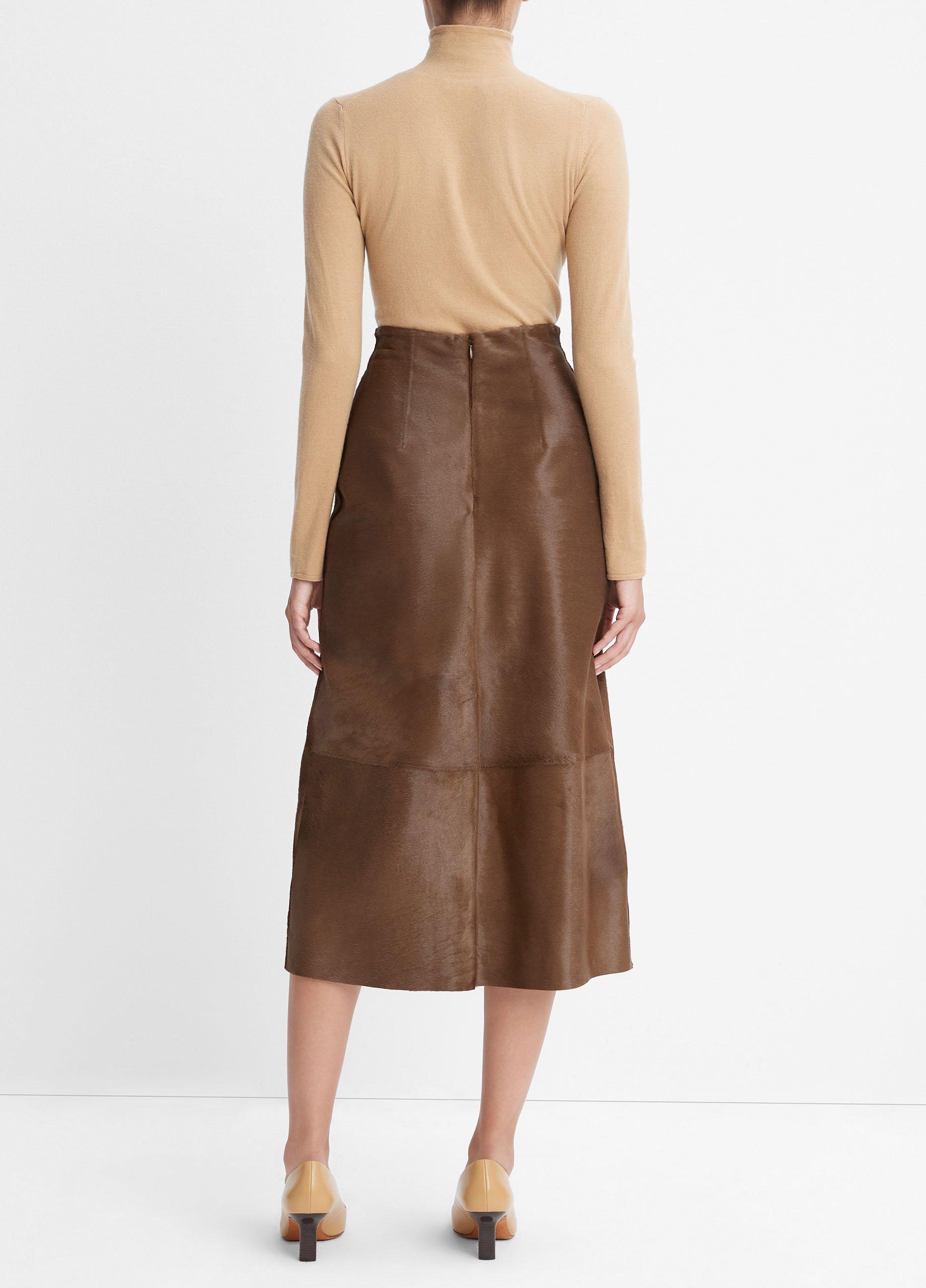 Leather midi skirt in brown - Vince