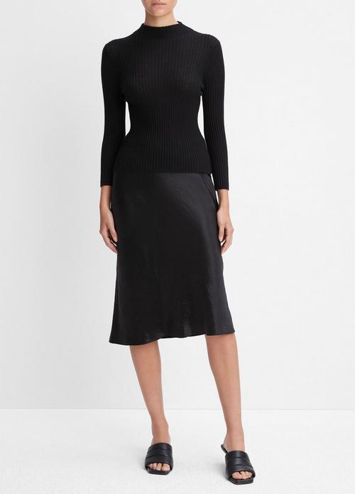 Ribbed Cashmere-Silk Mock Neck Sweater