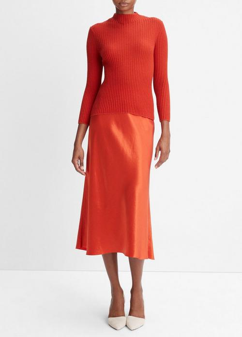 Ribbed Cashmere-Silk Mock Neck Sweater