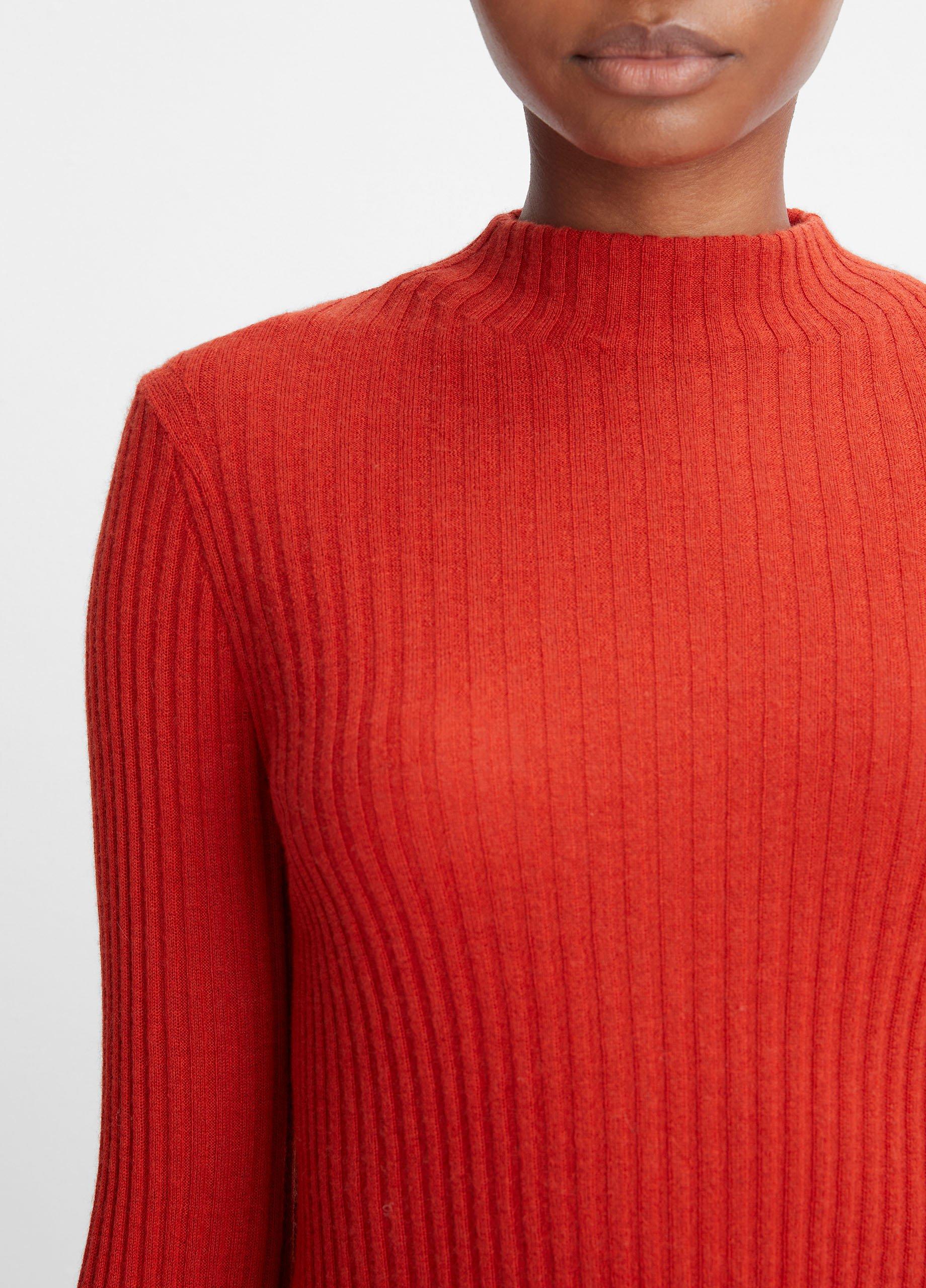 Ribbed Cashmere-Silk Mock Neck Sweater