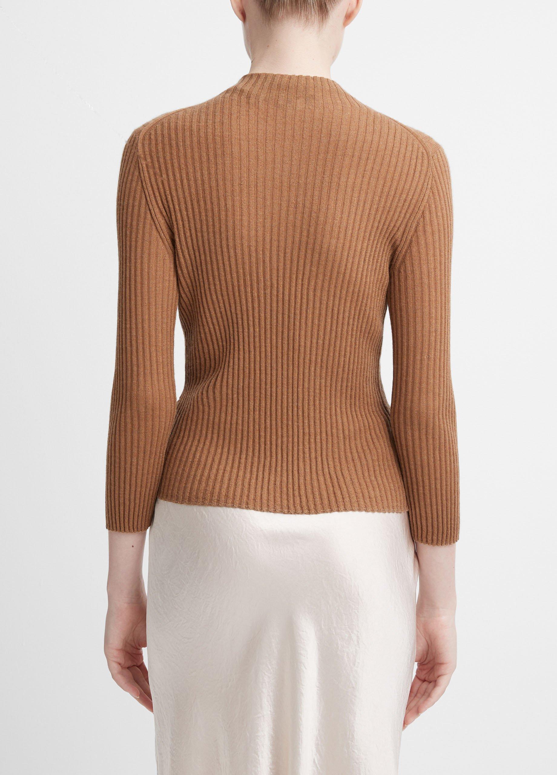 Ribbed Cashmere-Silk Mock Neck Sweater