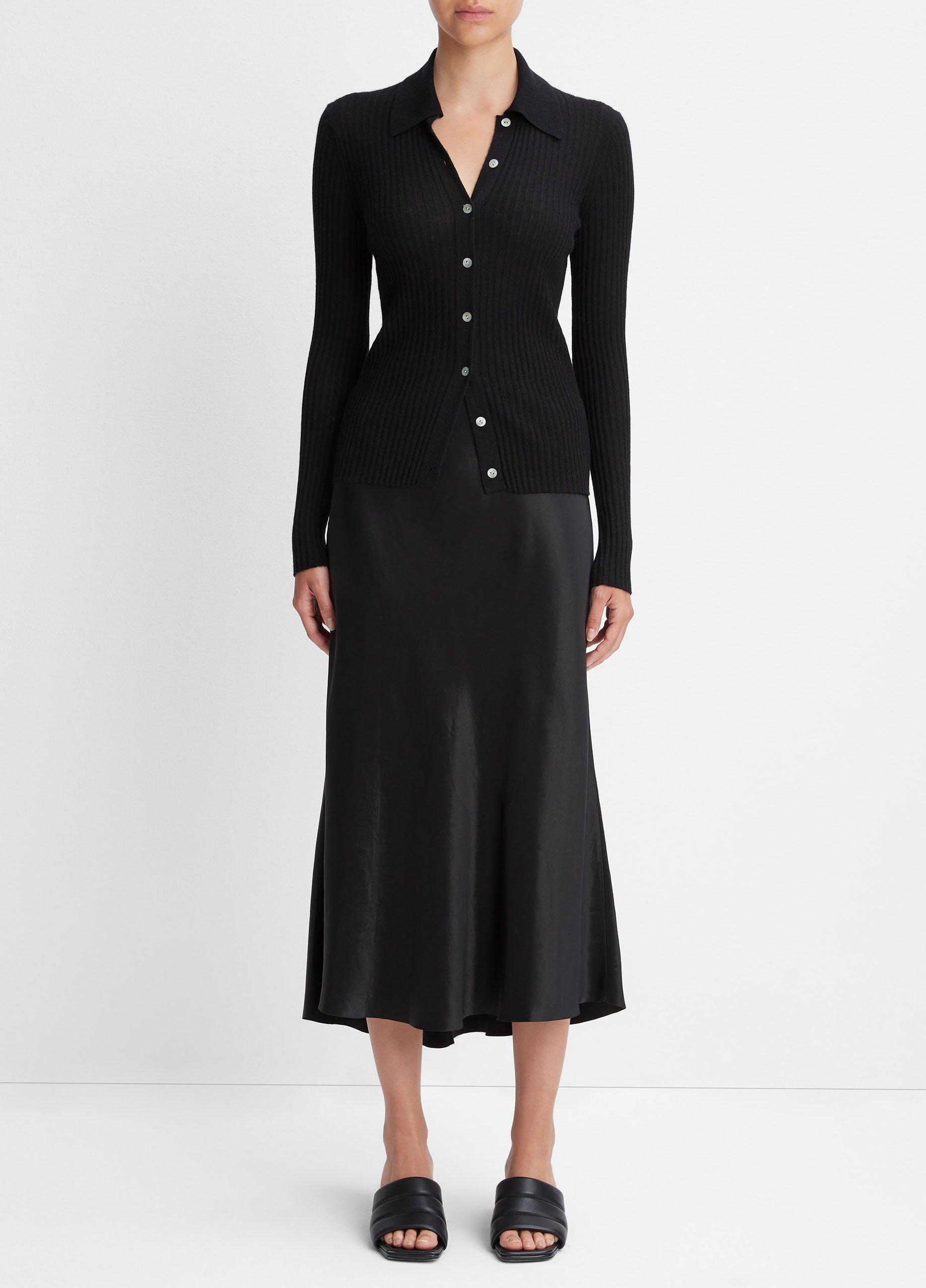 Ribbed Cashmere-Silk Button-Front Polo Sweater image number 0