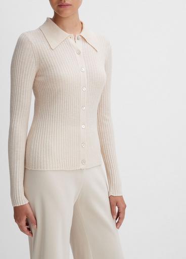 Ribbed Cashmere-Silk Button-Front Polo Sweater image number 2