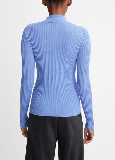 Ribbed Cashmere-Silk Button-Front Polo Sweater image number 3