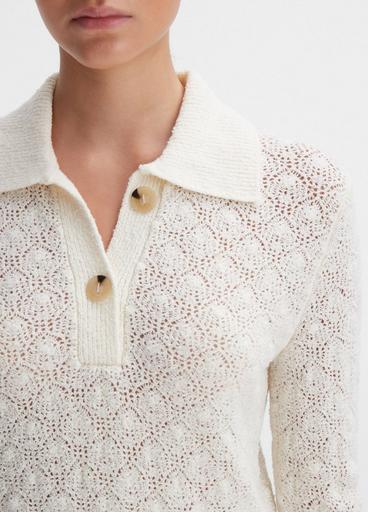 Italian Wool-Blend Lace-Stitch Polo Sweater image number 1
