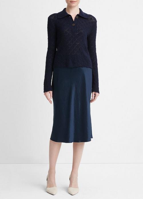 Italian Wool-Blend Lace-Stitch Polo Sweater