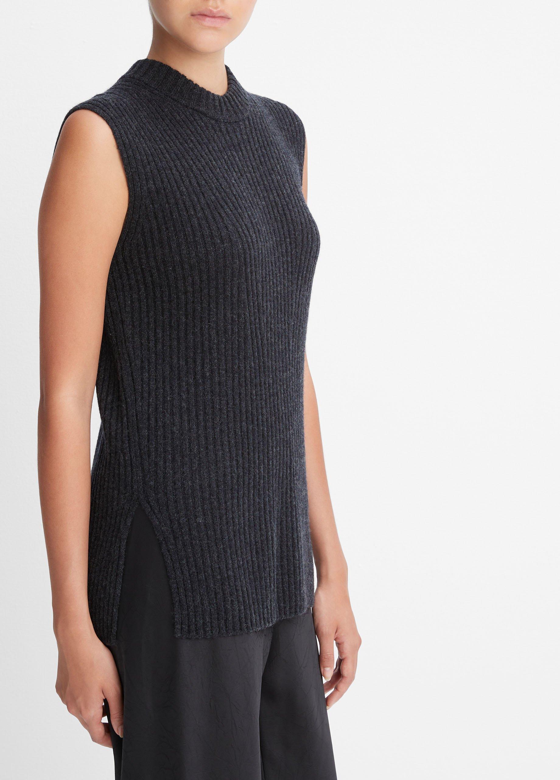 Ribbed Wool and Cashmere Sleeveless Tunic Sweater in Sweaters