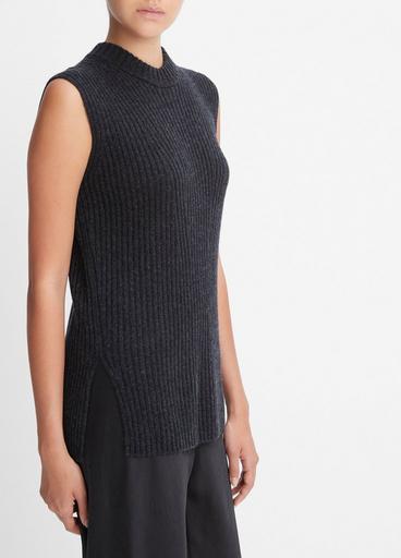 Ribbed Wool and Cashmere Sleeveless Tunic Sweater image number 2