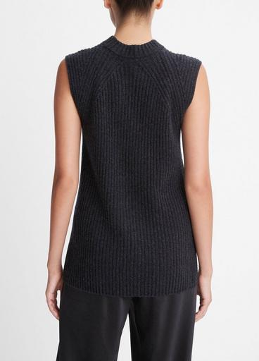 Ribbed Wool and Cashmere Sleeveless Tunic Sweater image number 3