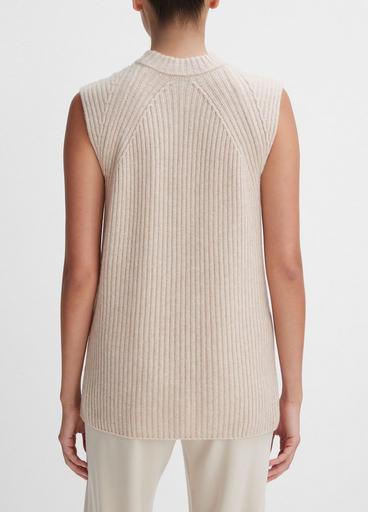 Ribbed Wool and Cashmere Sleeveless Tunic Sweater image number 3