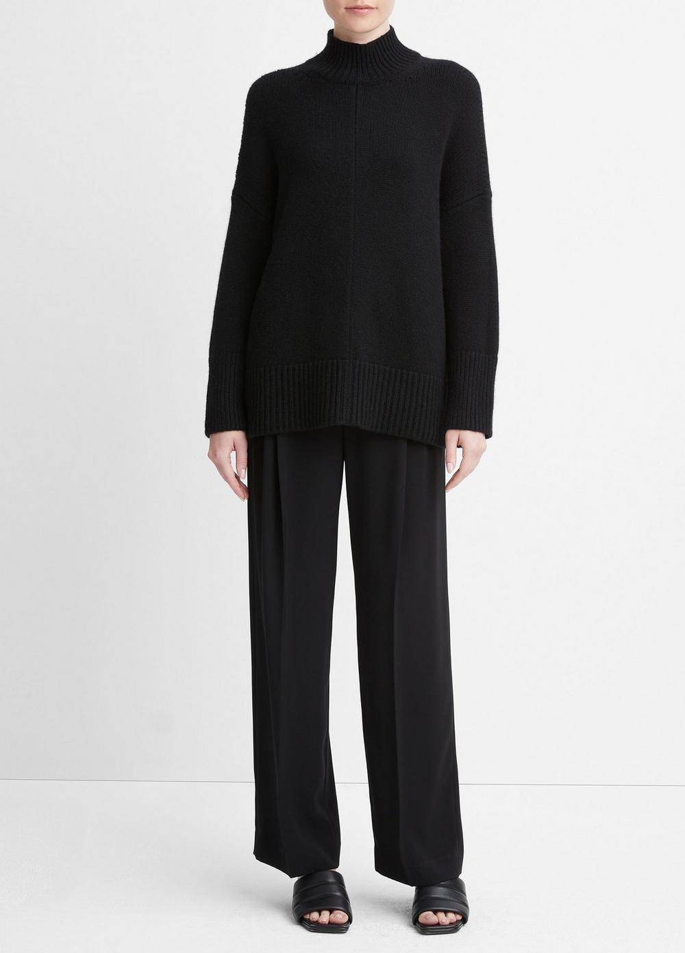 Wool And Cashmere Trapeze Turtleneck Sweater, Black, Size XS/S Vince