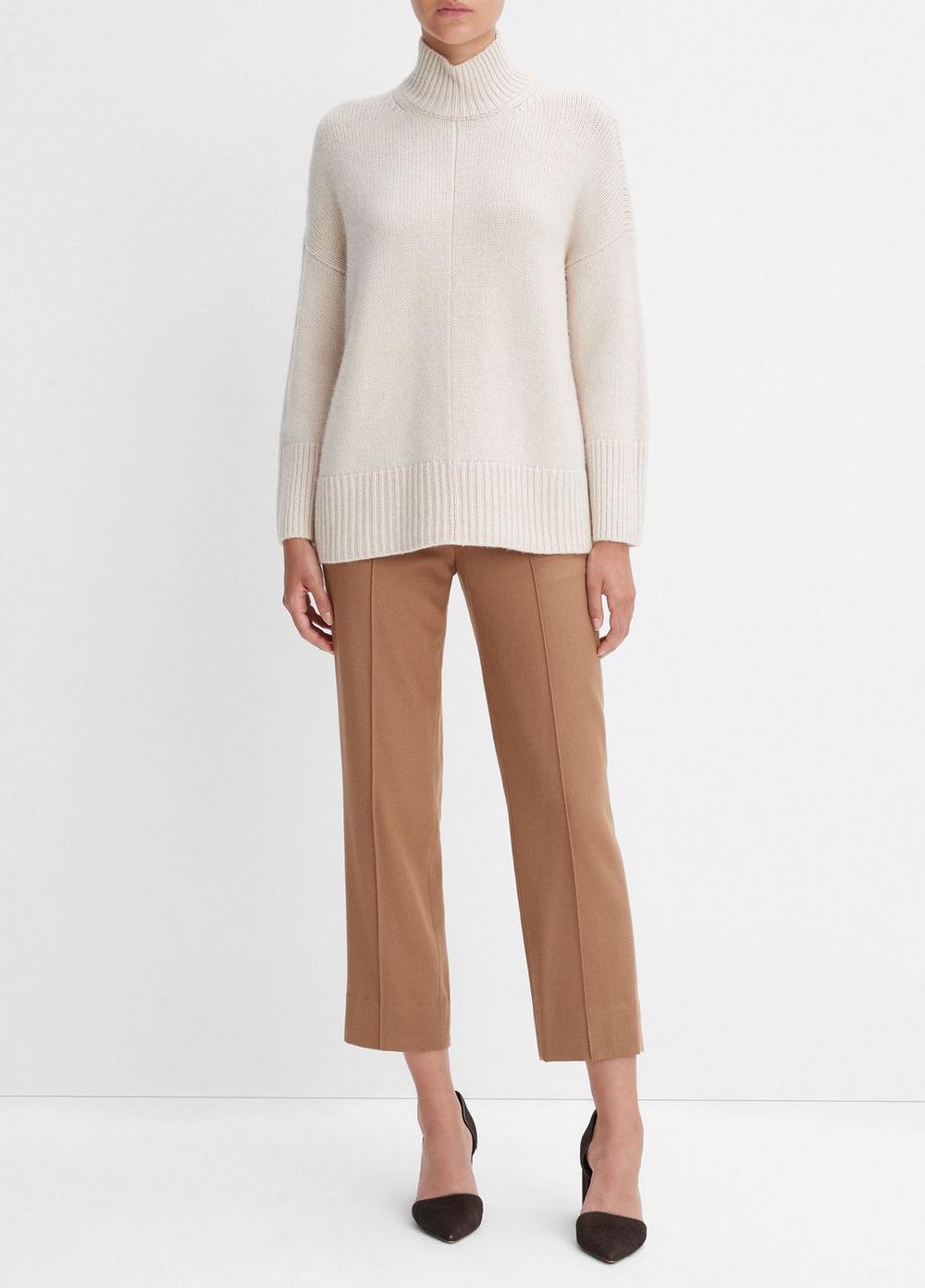 Wool And Cashmere Trapeze Turtleneck Sweater, Heather Latte, Size M/L Vince