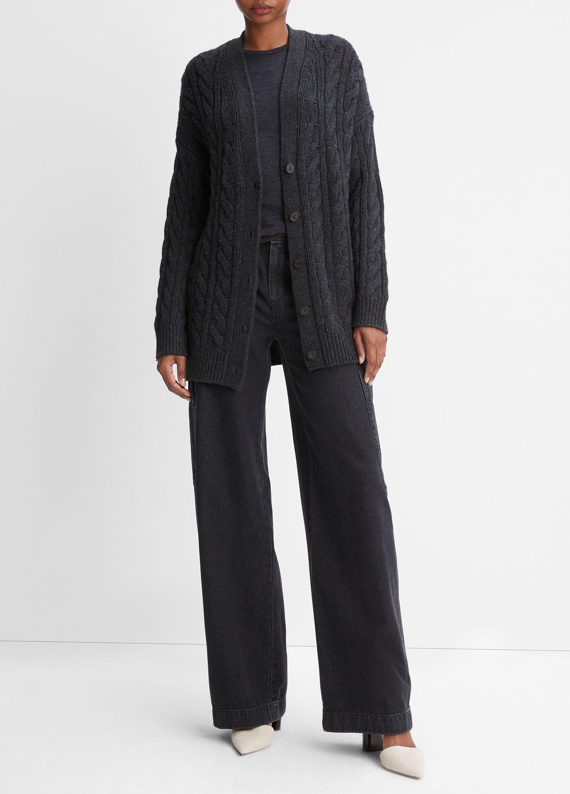 빈스 Vince Wool and Cashmere Oversized Twisted Cable Cardigan,HEATHER CHARCOAL