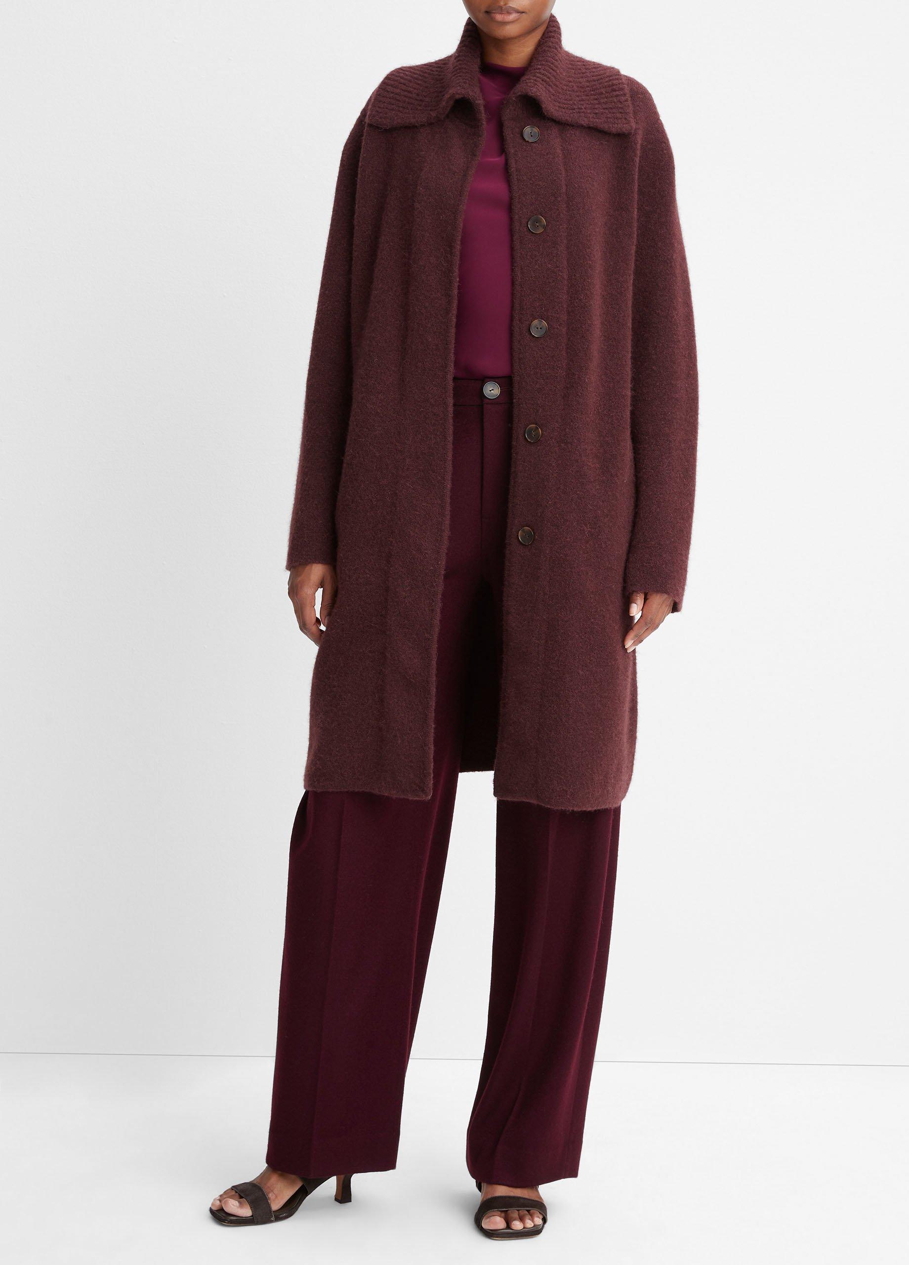 빈스 Vince Ribbed Sailor-Collar Cardigan Coat,BLACK CHERRY