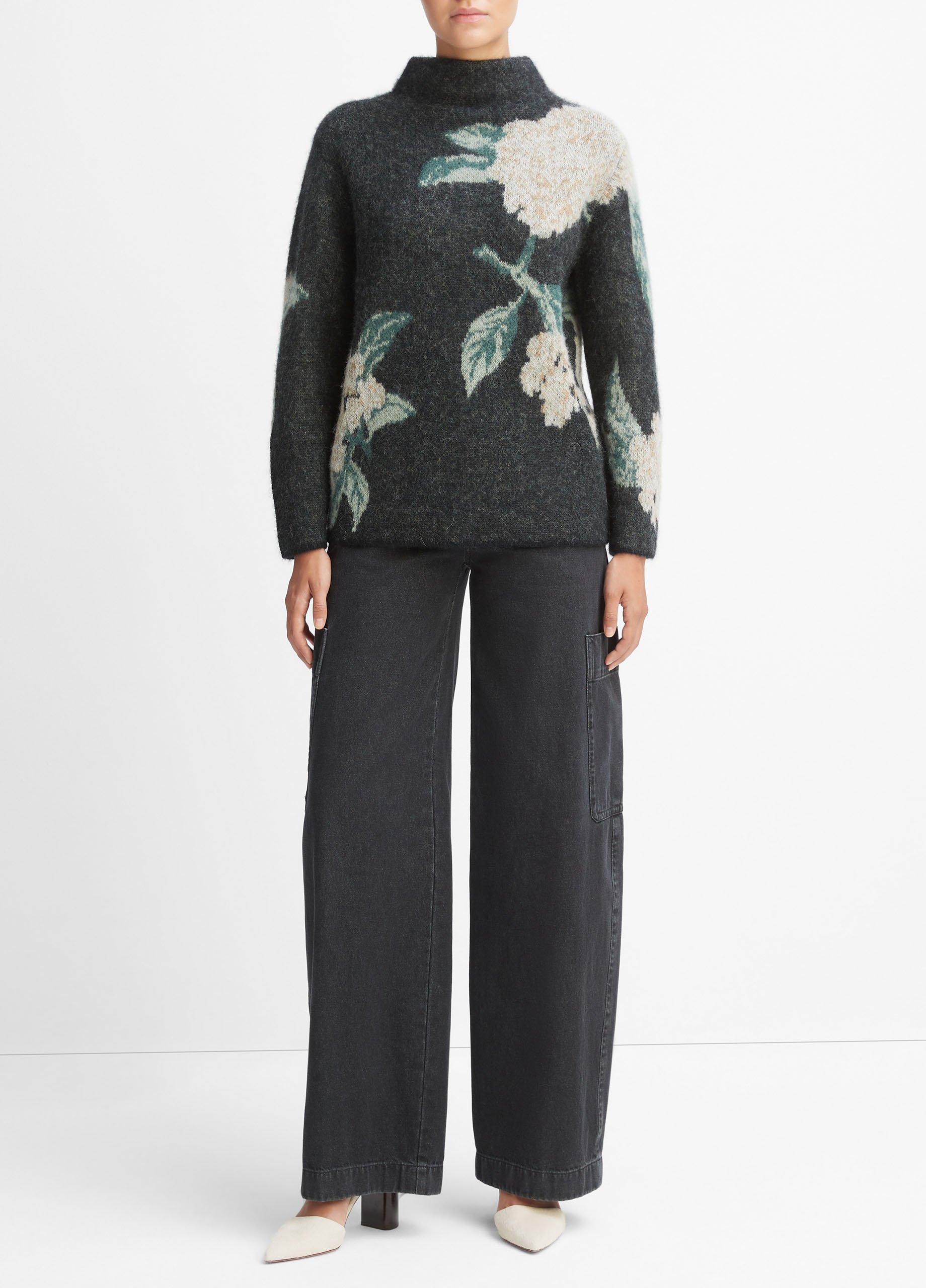 Brushed Floral Funnel Neck Sweater