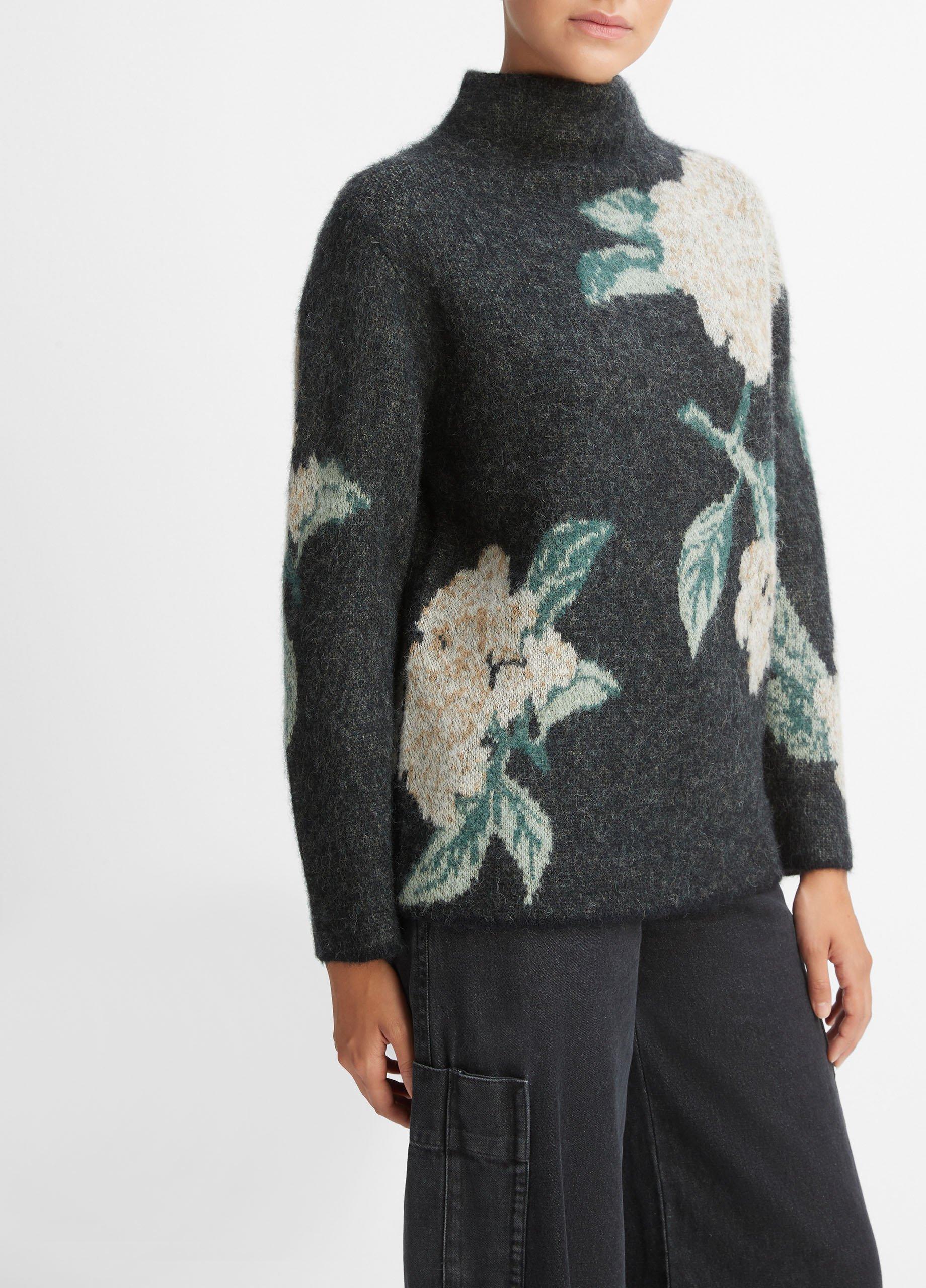 Brushed Floral Funnel Neck Sweater in Sweaters Vince