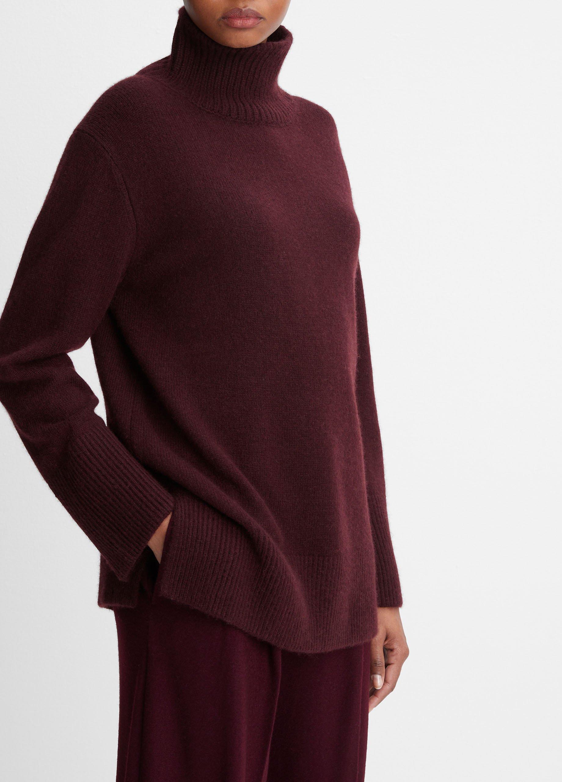 Mixed-Gauge Wool-Cashmere Turtleneck Tunic Sweater