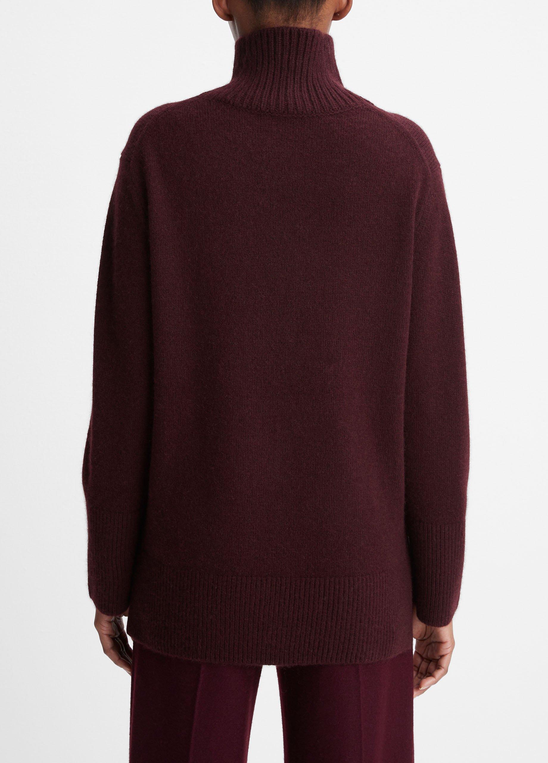 Mixed-Gauge Wool-Cashmere Turtleneck Tunic Sweater