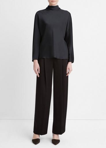 Silk Draped Funnel Neck Blouse image number 0