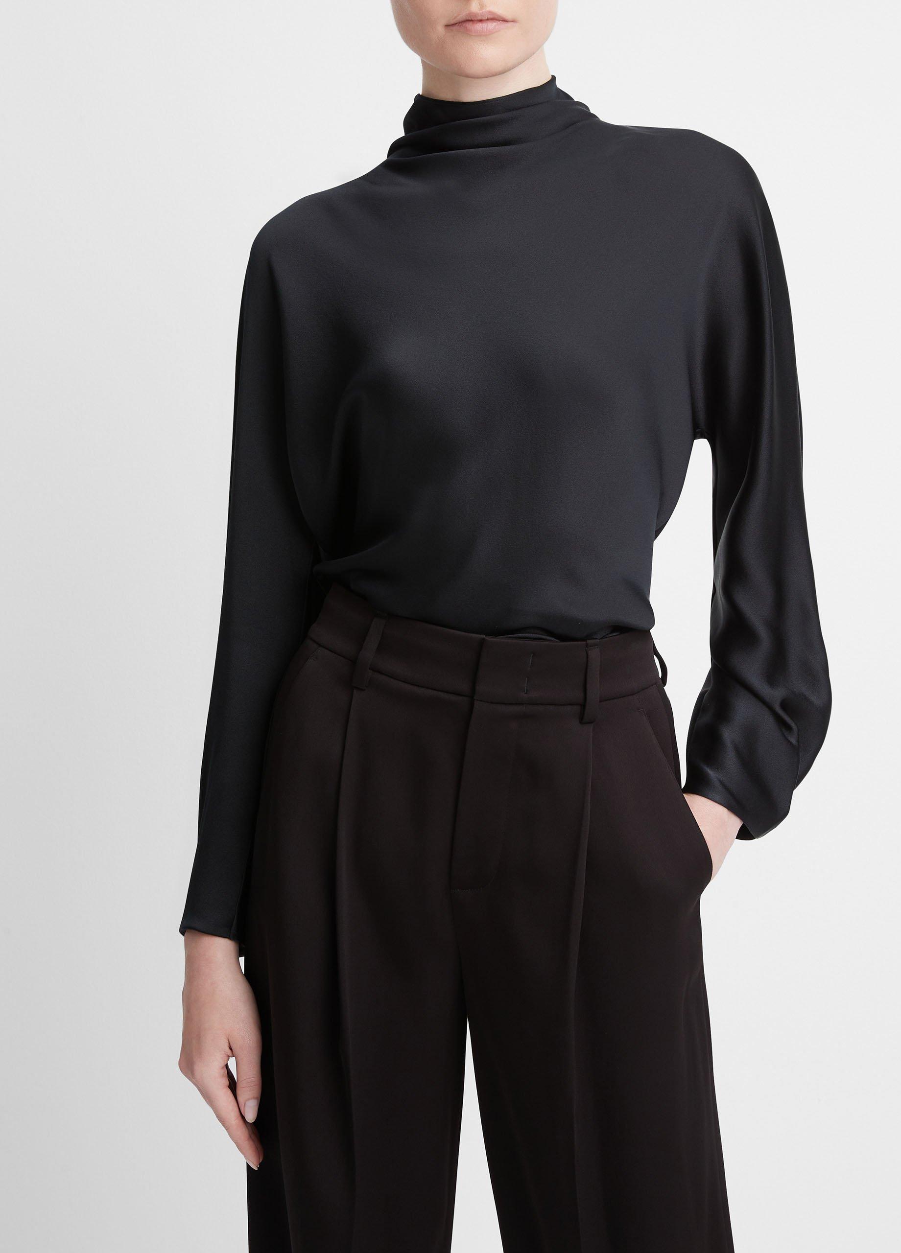 Silk Draped Funnel Neck Blouse