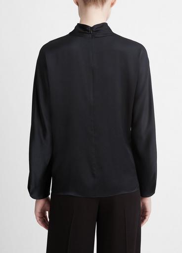 Silk Draped Funnel Neck Blouse image number 3