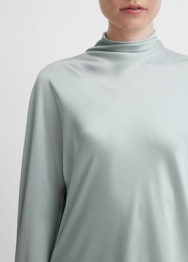 Silk Draped Funnel Neck Blouse image number 1