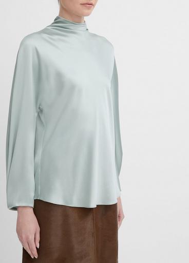 Silk Draped Funnel Neck Blouse image number 2
