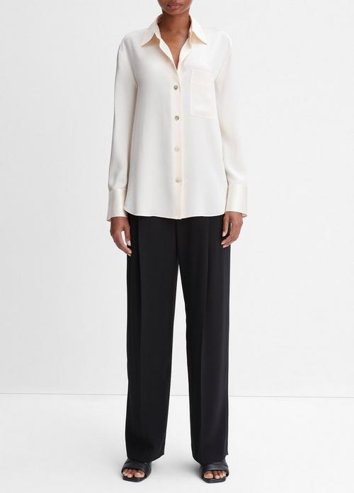 Silk Relaxed Chest-Pocket Blouse