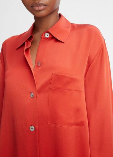 Silk Relaxed Chest-Pocket Blouse image number 1