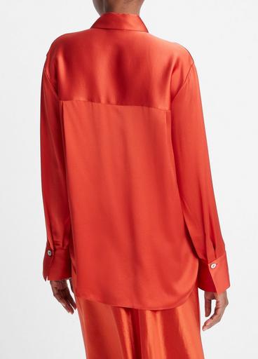 Silk Relaxed Chest-Pocket Blouse image number 3