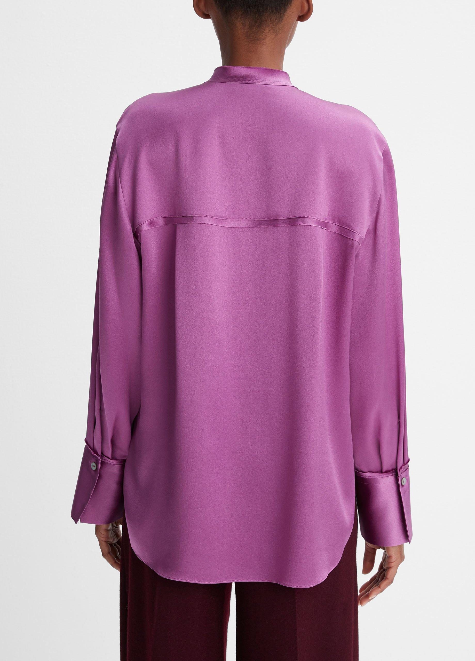 Silk Raw-Edge Band-Collar Blouse in Shirts & Tees | Vince