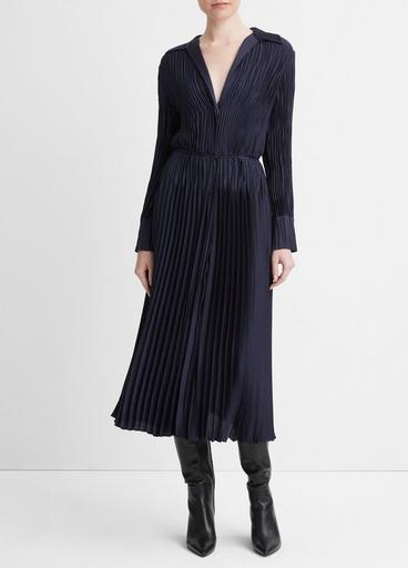 Pintuck-Pleated Long-Sleeve Shirt Dress image number 0