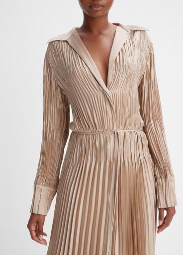 Pintuck-Pleated Long-Sleeve Shirt Dress image number 1