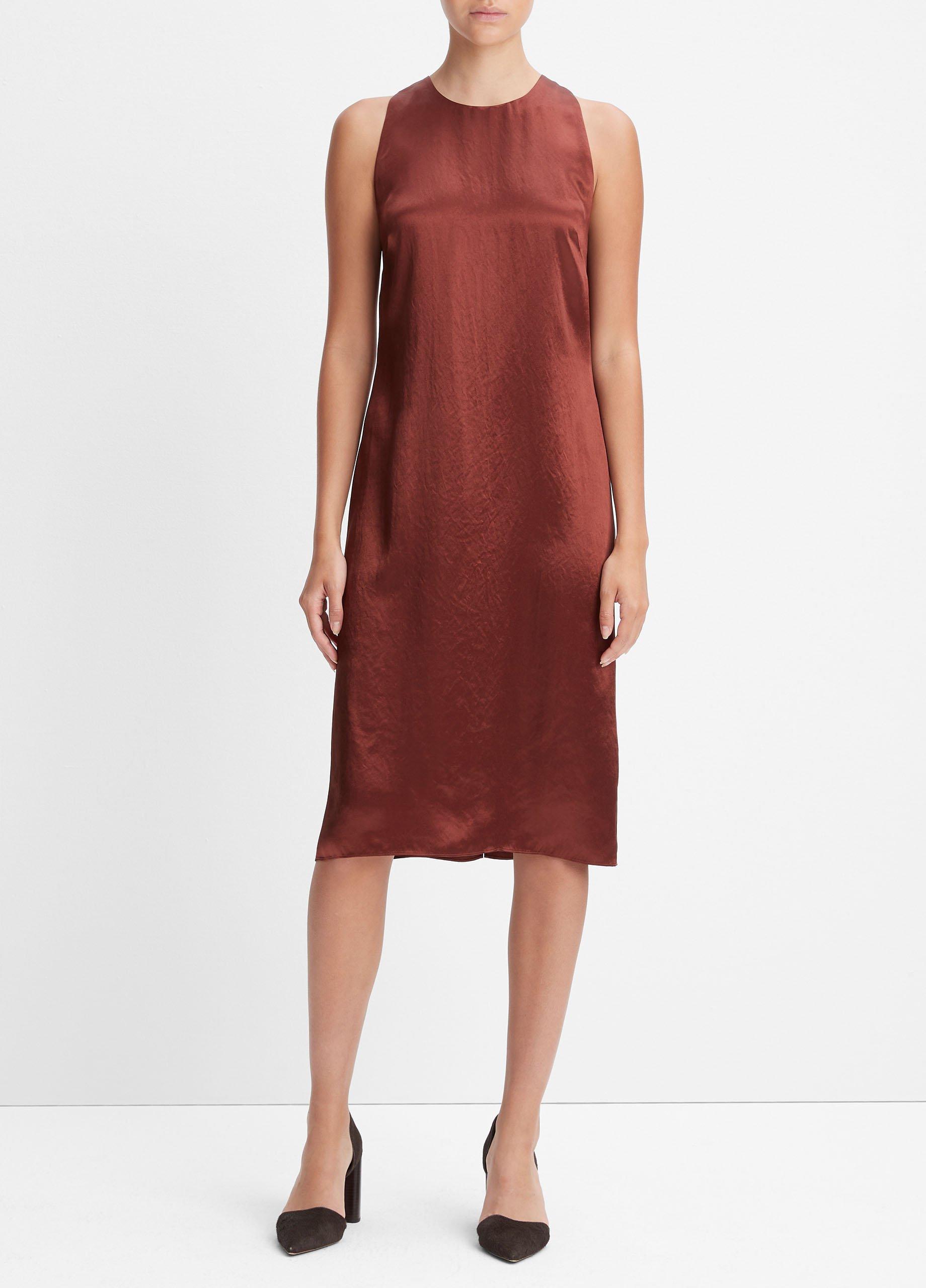 빈스 Vince Sleeveless Crew Neck Shift Dress,CINNAMON STICK