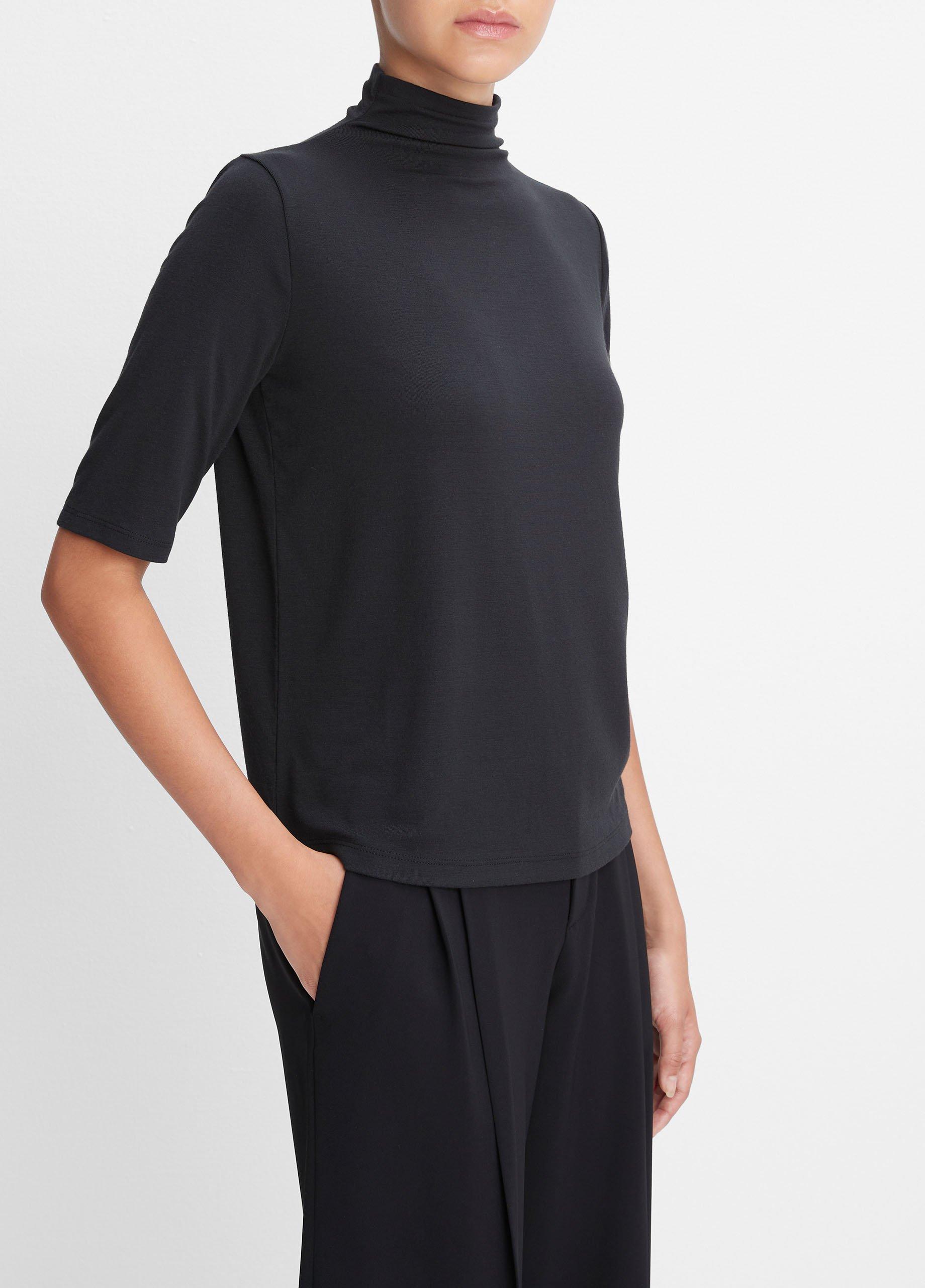 Ribbed Mock Neck Elbow Sleeve Tee