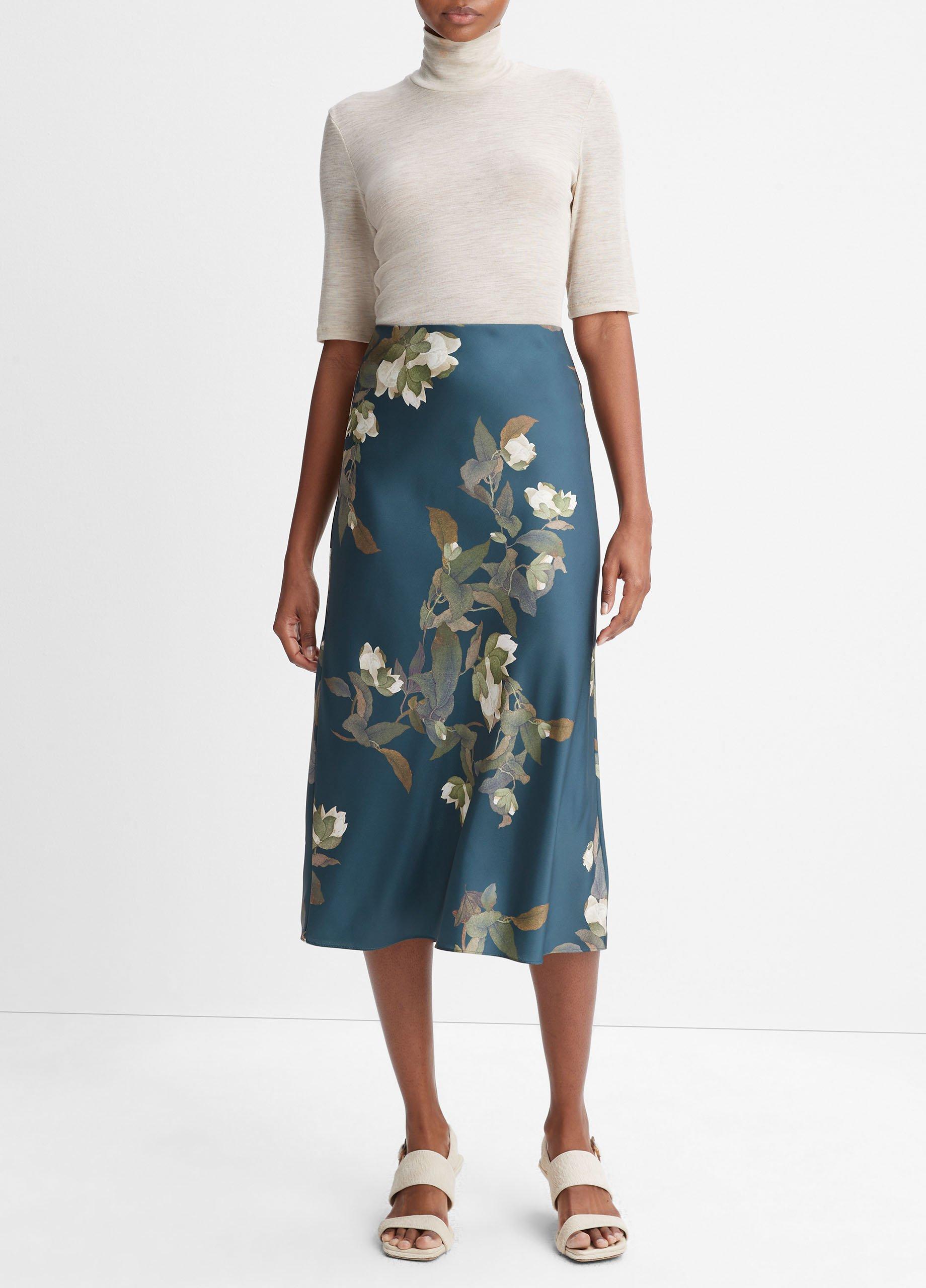 Camellia Branch Satin Slip Skirt in Dresses & Skirts