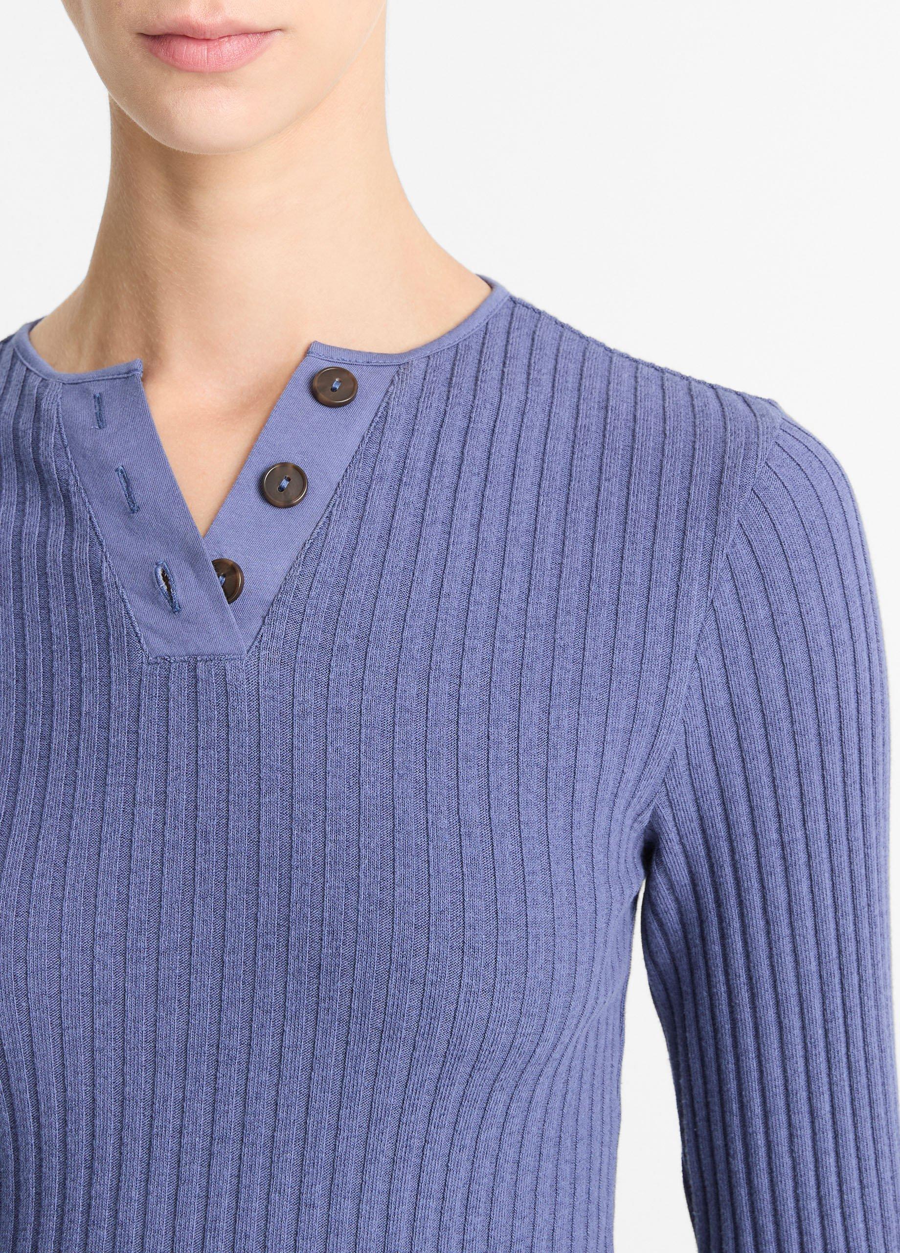 【COSYHARU】Pabien Ribbed Henley Neck Ribbed Cotton-Blend Henley in Shirts & Tees | Vince