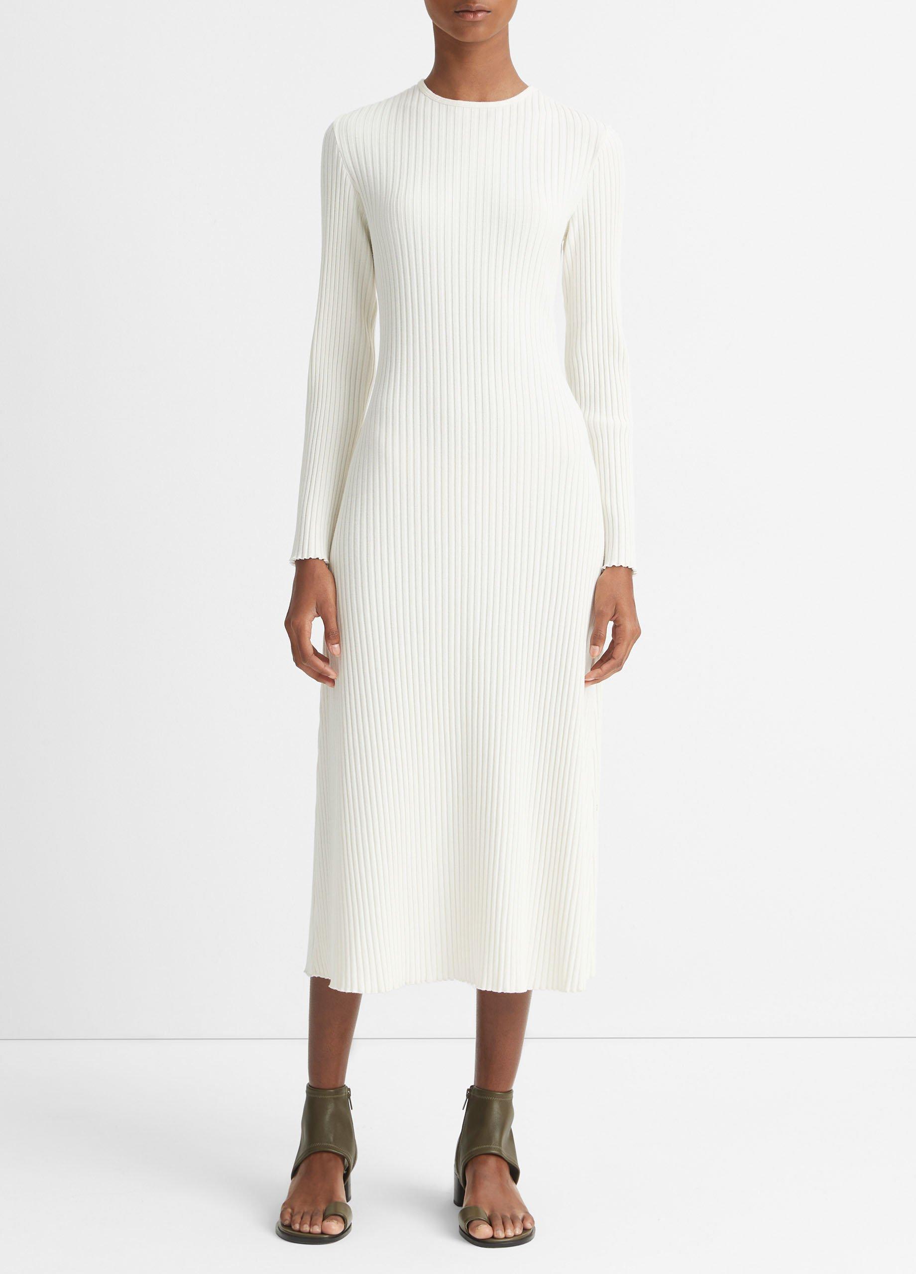 White ribbed 2024 dress long sleeve