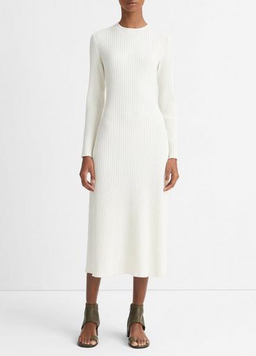 Ribbed Long-Sleeve Crew Neck Dress image number 0