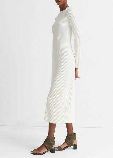 Ribbed Long-Sleeve Crew Neck Dress in Dresses | Vince