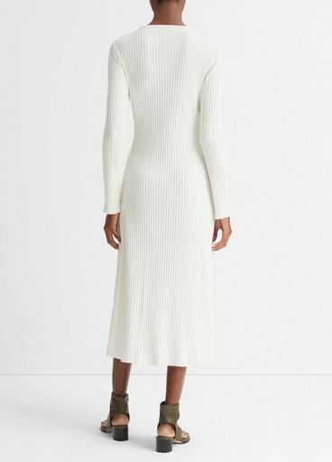 Ribbed Long-Sleeve Crew Neck Dress image number 3