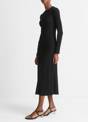 Ribbed Long-Sleeve Crew Neck Dress image number 2