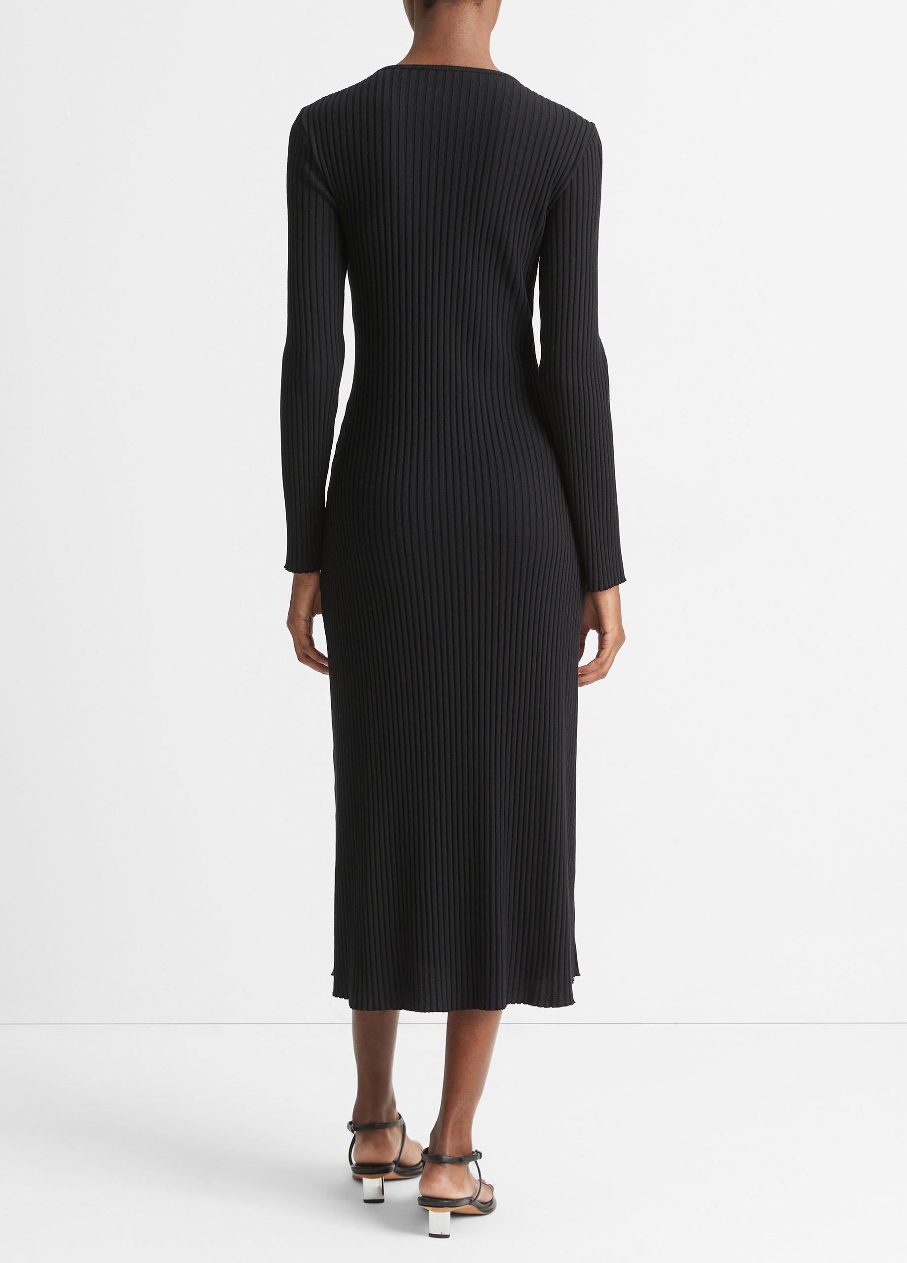 Long Sleeve Crewneck Rib Maxi Dress Black