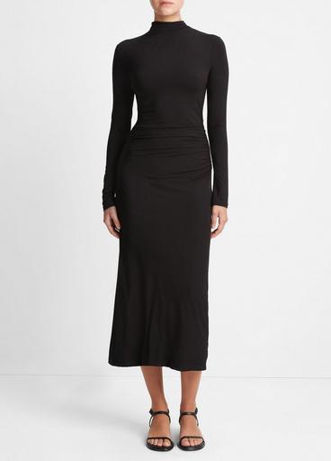 Ruched Long-Sleeve Turtleneck Dress in Dresses
