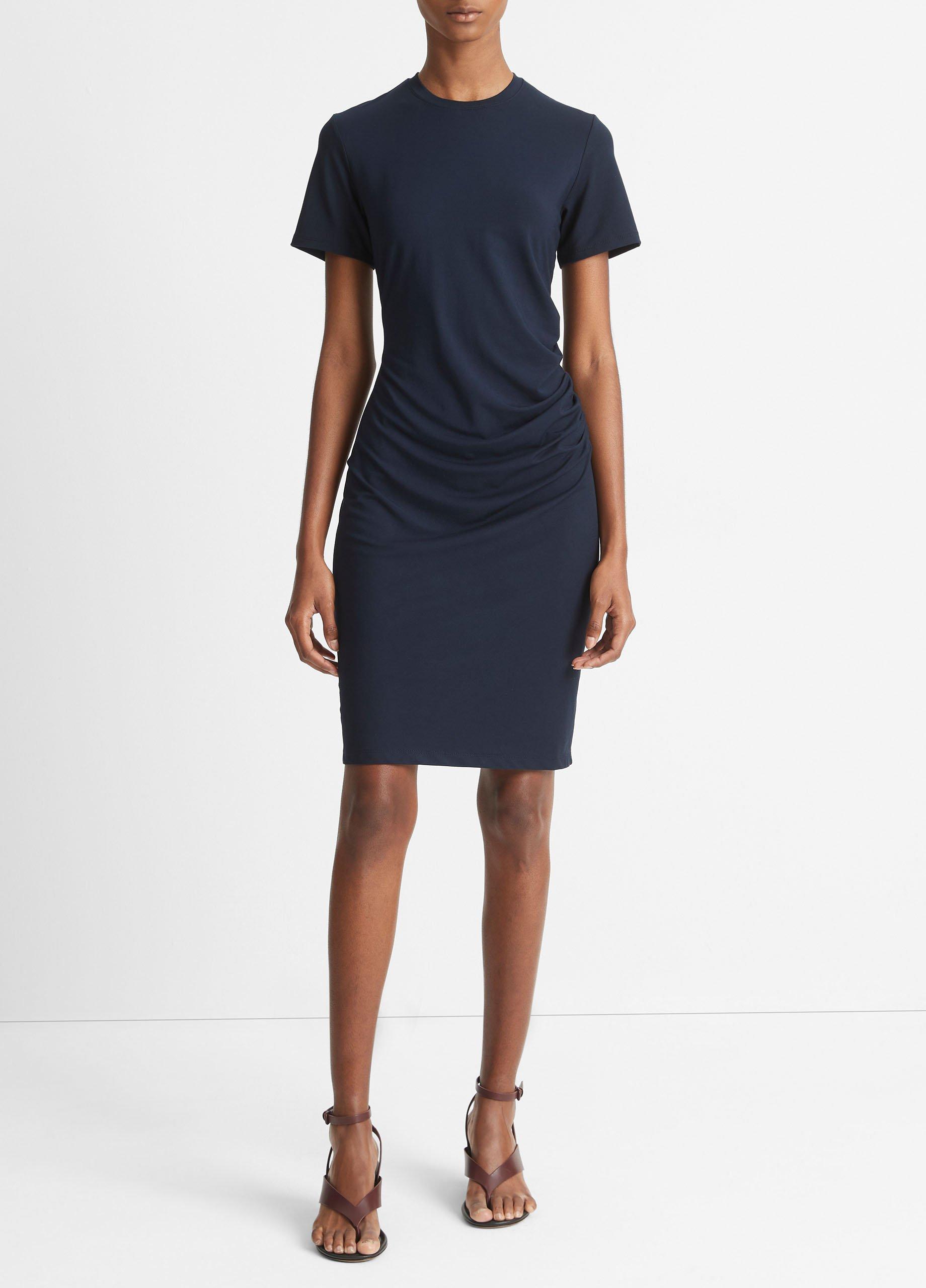 빈스 Vince Ruched Short-Sleeve Dress,COASTAL BLUE