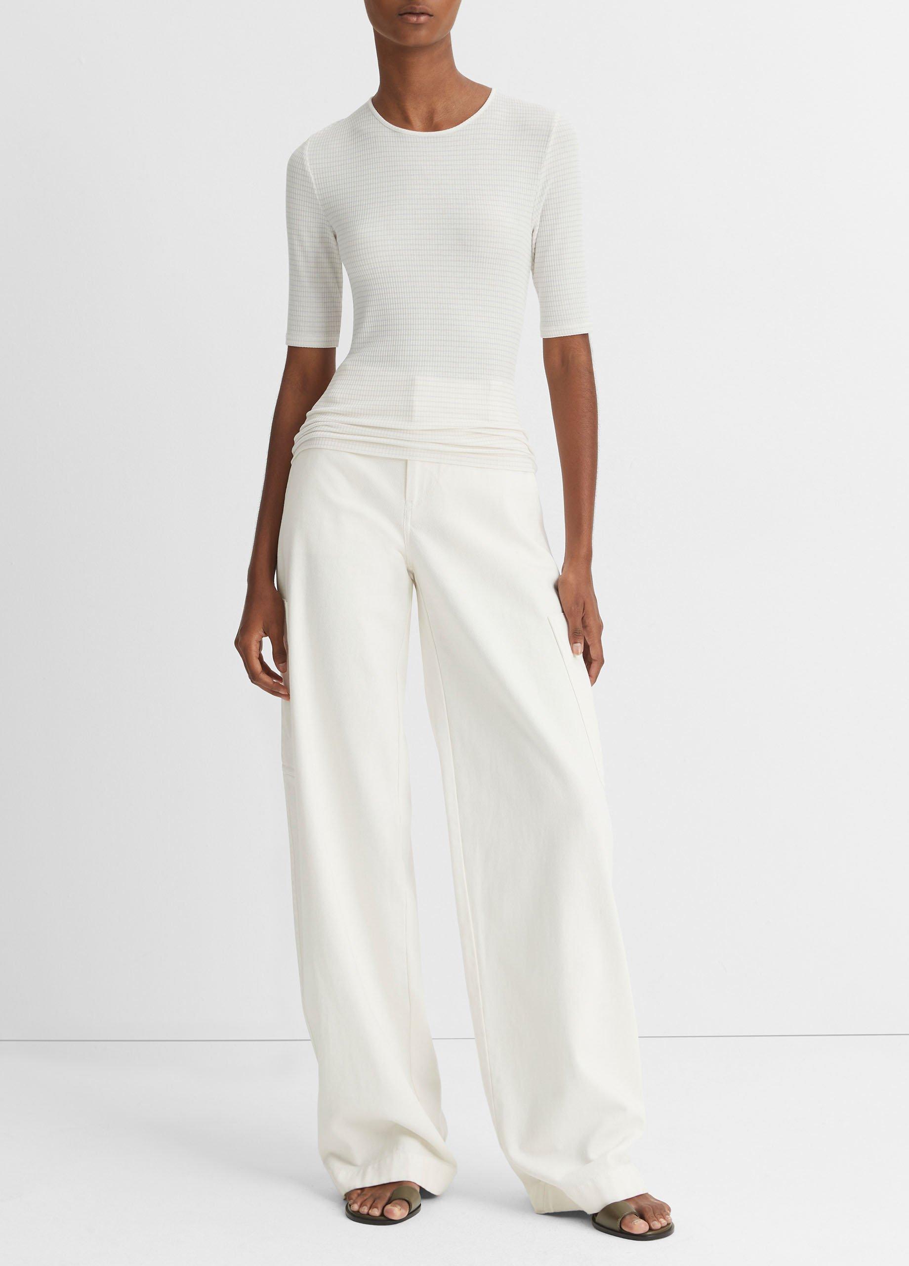 Striped Elbow-Sleeve Crew Neck T-Shirt image number 0